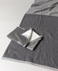 Black two-tone chambray towel set showing woven fronts and terry backing